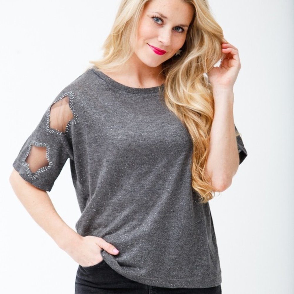 $6  Gray Star Sparkle Tee (T118GY) (TP 03)